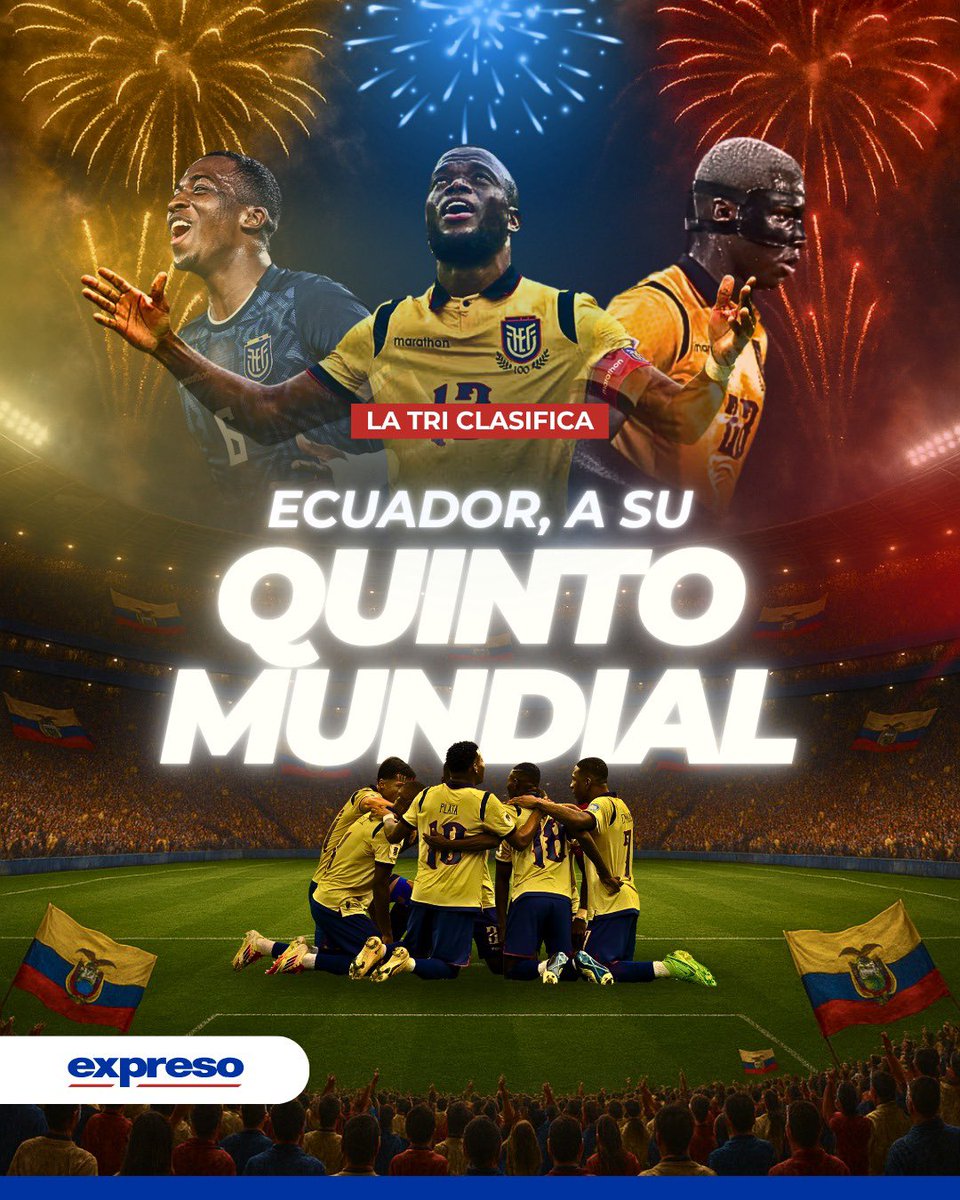 🇪🇨 ¡Ecuador al Mundial! 🏆
¡Qué increíble alegría para todo el país!
Gracias <a href="/LaTri/">La Tri 🇪🇨</a> por devolvernos la emoción, por unirnos y llenar el alma de esperanza.
¡Somos equipo, fuerza y corazón!
💛💙❤️ Rumbo a 2026 con el orgullo en alto. #VamosEcuador