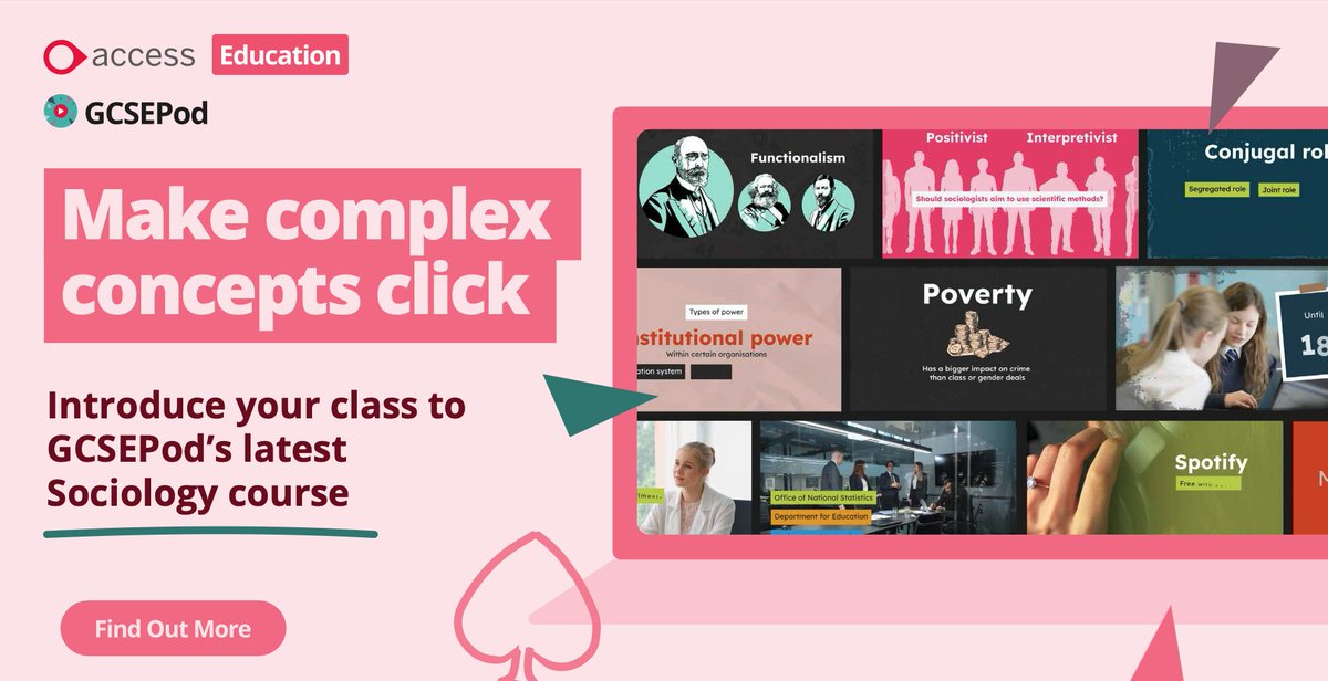 We're excited to launch Sociology on GCSEPod!

Explore 81 brand-new videos and 324 exam-style assessment questions, all written by experienced teachers and examiners. Start exploring now: ow.ly/VRiw50W6ReQ

#Education #EdTech #Schools #GCSEPod #TeacherTools