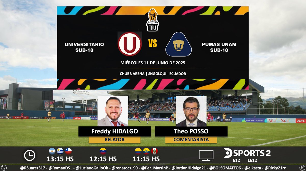 PuntajeIdealEC's tweet photo. ⚽️ #CopaMDM | 🇵🇪 #Universitario vs. #Pumas 🇲🇽
🎙 Relatos: @FPHidalgo
🎙 Comentarios: @posso_sports
📺 @DSports (612 - 1612) Sudamerica
💻📱@DIRECTVGO
🤳 #CopaMDMEnDIRECTV
Dale RT 🔃 https://t.co/Ie9O7yQaNw