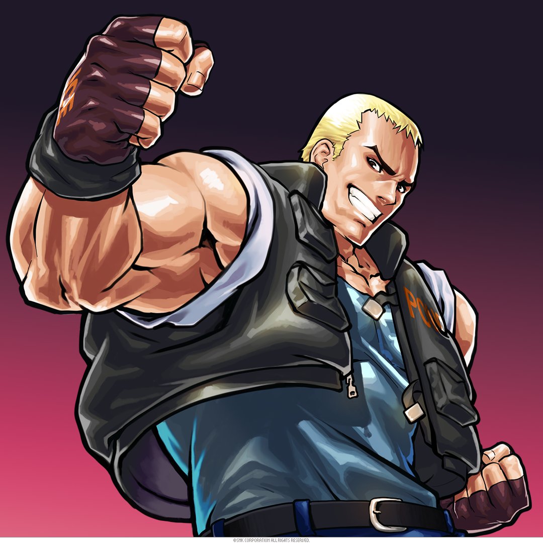 Today is #PoliceOfficersDay in Japan 👮‍♂️

Meet Kevin Rian, a SWAT officer dedicated to protecting peace in South Town 👱‍♂️🔫
No criminal has ever escaped his powerful, hard-hitting moves! 💪

#SNK #FatalFury #CotW