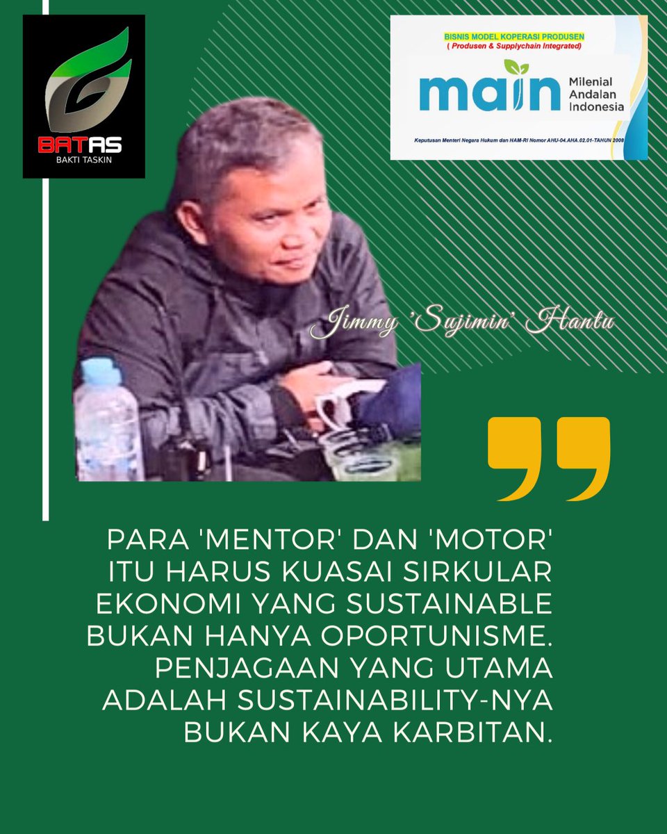 baktitaskin's tweet photo. Para 'mentor' dan 'motor' itu harus kuasai sirkular ekonomi yang sustainable bukan hanya oportunisme. Penjagaan yang utama adalah sustainability-nya bukan kaya karbitan. 
(Jimmy Sujimin, Founder Jimmy Hantu) 
#batas #baktitaskin #bptaskin #mbg https://t.co/s1vnjs4yTV