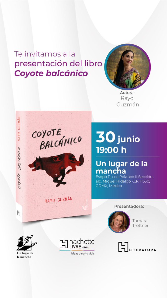 rayoguzmanc's tweet image. El próximo 30 de junio estaré en #Cdmx para presentar mi Coyote Balcánico y estoy muy feliz de que @tamaratrottner me acompañe 🌷🌷 los esperamos en @unlugardela #Polanco @hachettelivremx @VF_AgenciaLit