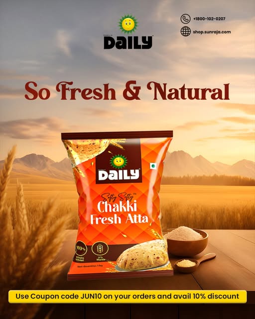 Sunraja_Daily's tweet image. Craving for fluffy chapathis and parathas? Use Sunraja Daily Chakki Fresh Atta for soft, rich and wholesome meals everyday🌾✨

Shopping links in bio. Use code JUN10 to avail 10% discount.

#chakkiatta #chakkifresh #ChakkiFreshAtta #sunrajadaily #Sunraja #sunrajagulas #mrgoldoils