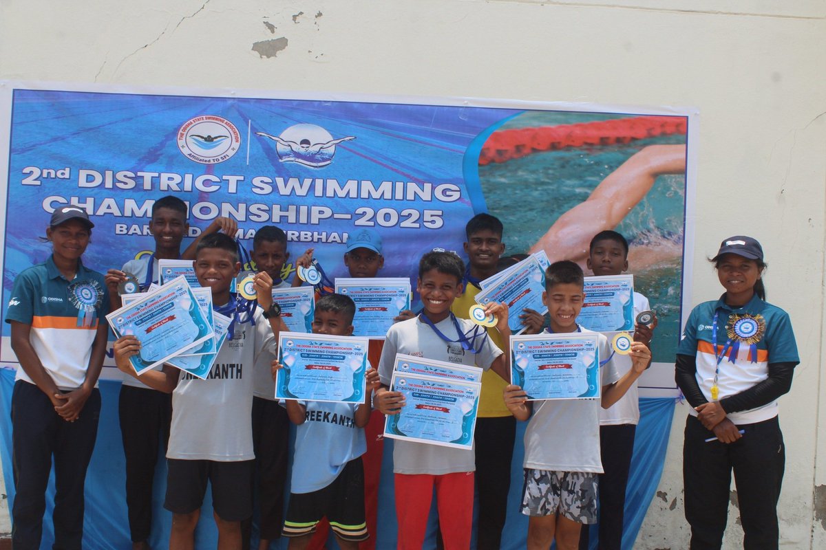futurestar2019's tweet photo. 🎉🏊‍♀️ PROUD MOMENT! 🏆

Out of 8 participants, our young stars shone bright at the 2nd District Swimming Championship 2025, bringing home an impressive haul! 

A huge congratulations to our medalists:
- Srikantha Singh: 1 Gold, 1 Silver, 2 Bronze
- Bikram Das: 3 Bronze
- Atun Pani: 1 Bronze
- Anil Kumar Mohanta: 3 Silver, 1 Bronze
- Ratikanta Hembram: 1 Gold, 3 Silver
- Sanapaikry Ho: 3 Silver, 1 Gold

Total: 5 Gold, 8 Silver, 7 Bronze = 20 Medals!

 We're beaming with pride! 💫 

#futurestar #simplysport #mayurbhanjfoundation #growingwithsports #sportsforall #swimming #SwimmingChampions #proudmoments #we4sports
#YourSupportIsOurSuccess
 @_SimplySport @TheGreatAshB @HartmanSophie @sports_odisha @suryabanshibjp @DM_Mayurbhanj @JSWFoundation @smilefoundation @CMO_Odisha @WorldAquatics