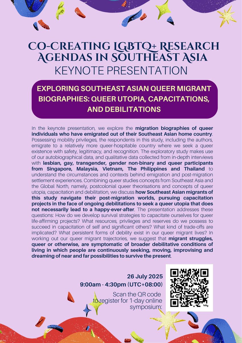 Aron Harold G. Pamoso (@aaronharoldp) on Twitter photo 🌈 Join us for the Co-Creating #LGBTQ+ Research Agendas in Southeast Asia Symposium! Keynote by Assoc Prof Quah Ee Ling & Dr <a href="/shawnatang/">Shawna Tang 邓诗薇</a> on Southeast Asian LGBTQ+ #migrant stories (from Queer Southeast Asia).
🔗 Register: lnkd.in/dj2ED9QW
📖 Book: lnkd.in/gqhxA3Yp 🌈 Join us for the Co-Creating #LGBTQ+ Research Agendas in Southeast Asia Symposium! Keynote by Assoc Prof Quah Ee Ling & Dr <a href="/shawnatang/">Shawna Tang 邓诗薇</a> on Southeast Asian LGBTQ+ #migrant stories (from Queer Southeast Asia).
🔗 Register: lnkd.in/dj2ED9QW
📖 Book: lnkd.in/gqhxA3Yp