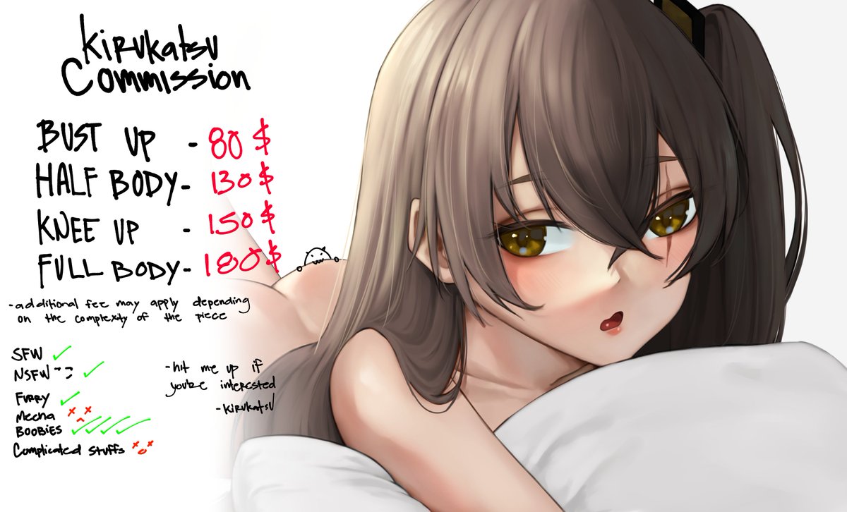 kirukatsu's tweet photo. kiru comms sheet, rts are highly appreciated, me need moneh~

#commissionart #GirlsFrontline #commissionopen https://t.co/r0KzqW4wgu
