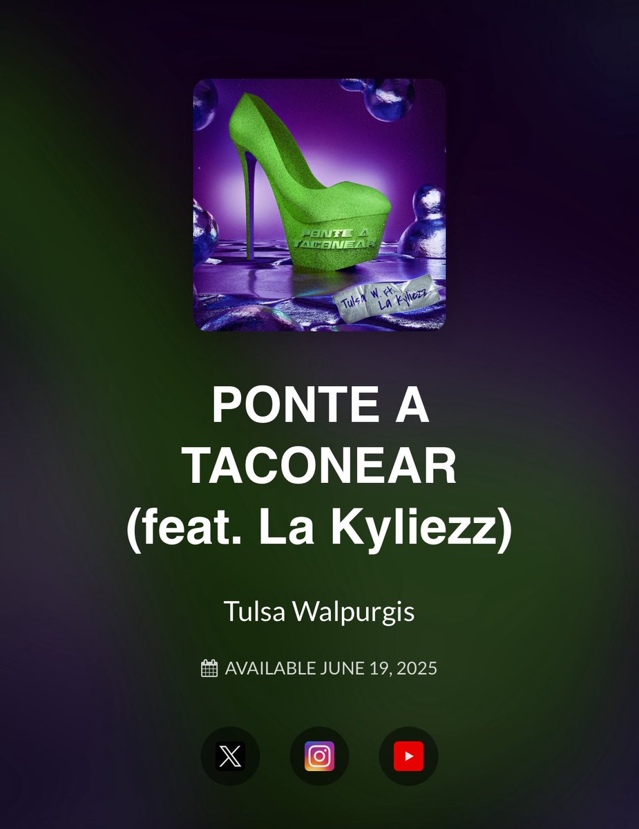 AkaTulsa's tweet photo. HOY ES MARTES DE… Pre-Guardar PONTE A TACONEAR (feat. @la_kyliezz ) están listes para este 19 de Junio?!! 🍯 👀 

https://t.co/3zLfCT3NUv

@mnelbeat @aldairpv https://t.co/gBz0VeAklC