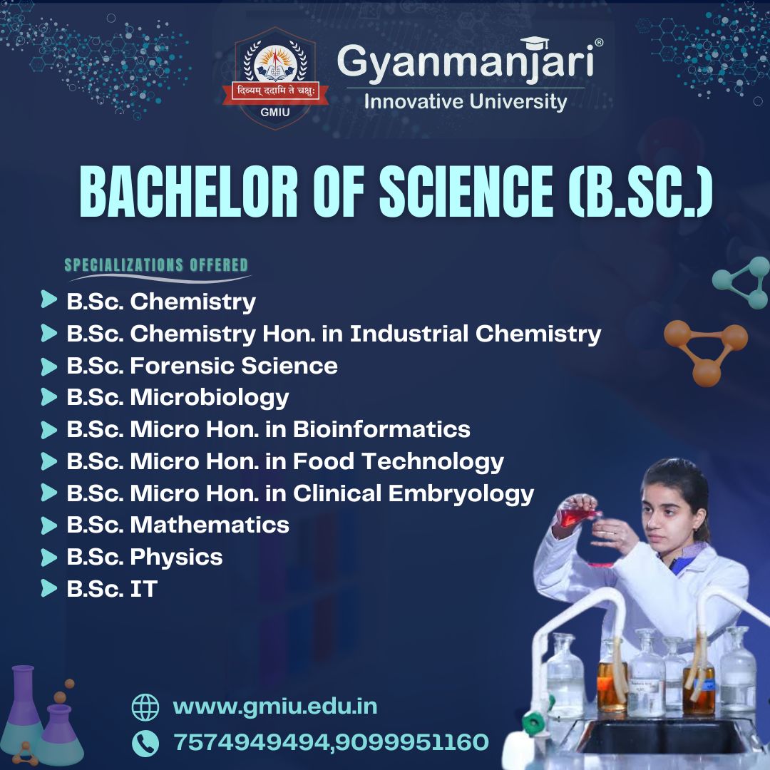 GMGC_Bhavnagar's tweet image. 🚀 Unlock Your Future with B.Sc. at GMIU! 🔬💻
Choose from top specializations in Science &amp;amp; Technology — from Chemistry to Clinical Embryology, Forensics to IT 

📍Admissions Open Now!
📞 7574949494 | 9099951160

#BScPrograms #ScienceWithPurpose #GMIU
