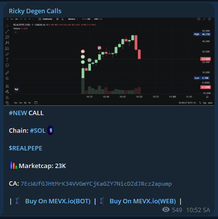 RickyDegen's tweet photo. I called $REALPEPE at a 23K market cap. Its current ATH is 46K
FREE Call TELEGRAM - 2X
$REALPEPE
7EcWUfGJHtMrK34VVGmYCjKaGZY7NicDZdJRcz2apump
Call From: https://t.co/RplXP8skI4
#SOL #MemeSol #Solana #Crypto #MemeCoin #MemeCoins #REALPEPE https://t.co/T3bWfhLEUd