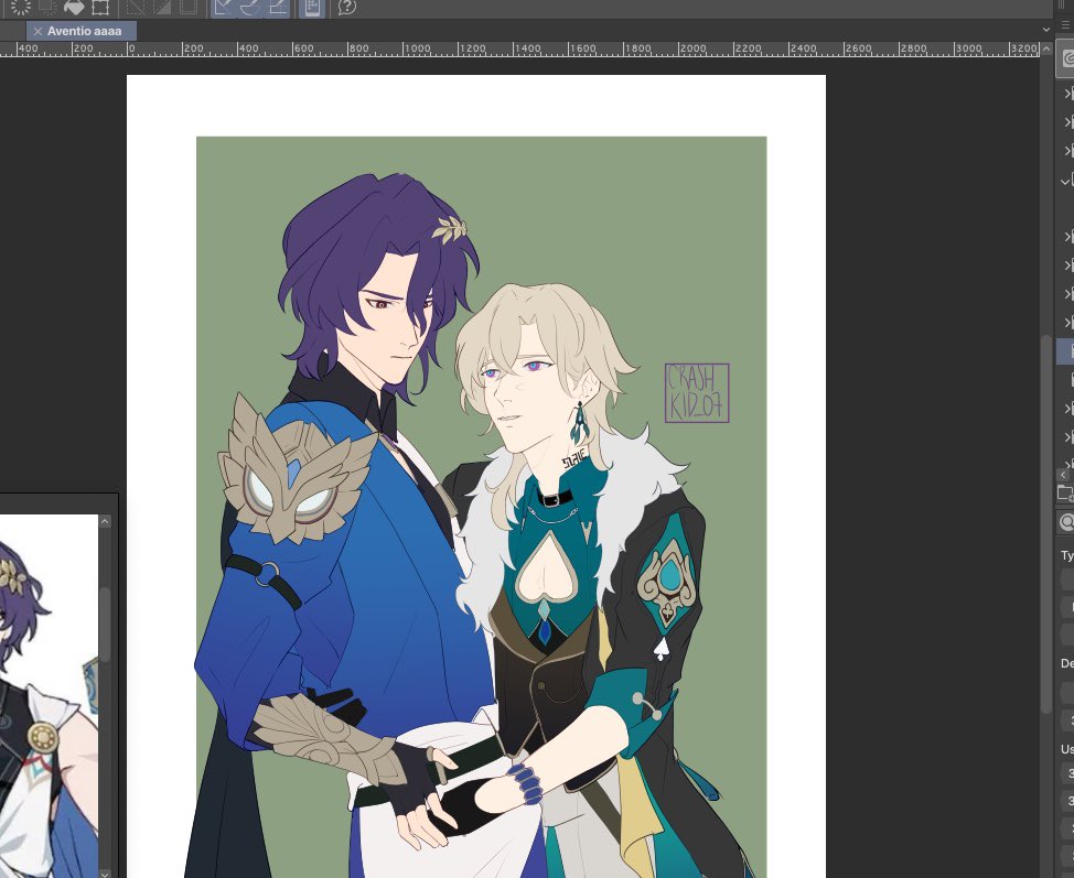 crashkid_07's tweet photo. Next time I’m drawing them naked because why are all the details so hard— 
🦚🛁 [Still a WIP]
#Aventio #Ratiorine #drratio #Aventurine #hsr https://t.co/jigKVsAYWw