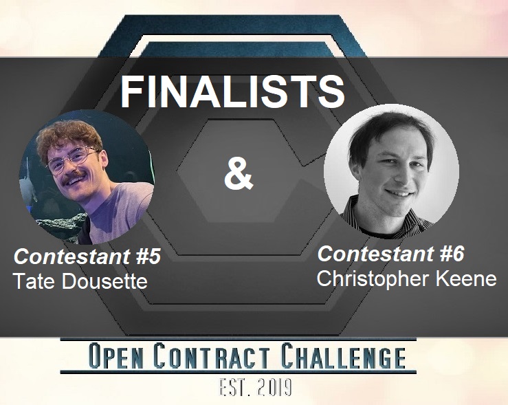 OpenContract's tweet image. Congratulations to this year's finalists in the 2025 Open Contract Challenge: Speed Edition Contestant #5: @TDousette and Contestant #6: @Lazarinth