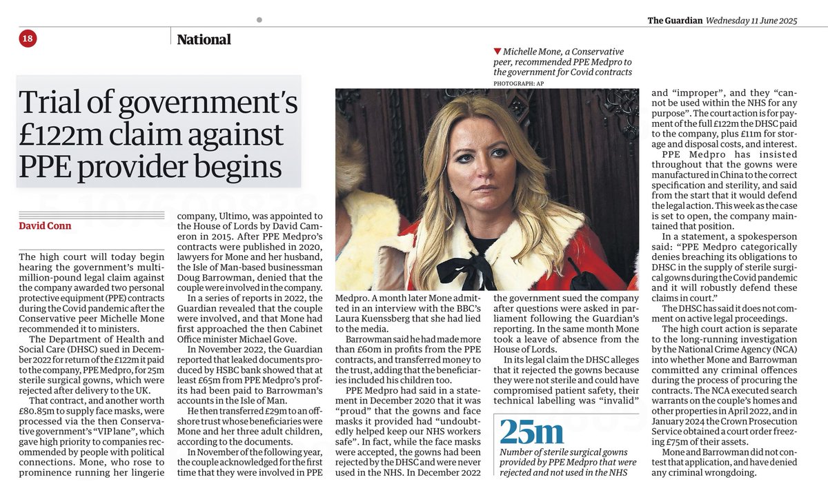 Wow! I was wrong. The trial I thought I would never see started yesterday. This is HMG’s £122M claim against Medpro. This should be super-interesting. If the govt. wins how will it enforce the judgment, Medpro having no assets? If not, incompetent procurement will be spotlighted.