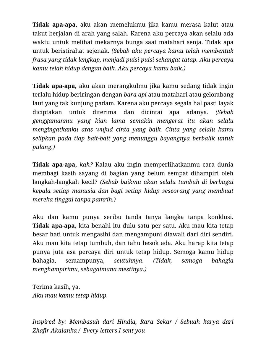 Untukmu, yang tumbuh; yang jarang mengering tapi tetap berusaha teduh.