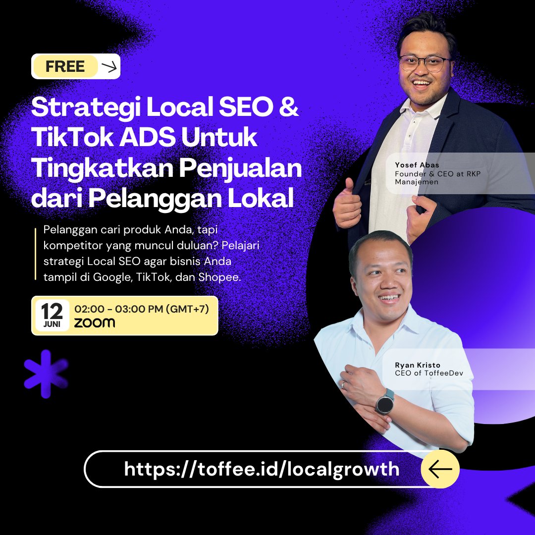 🚨 GOOD NEWS untuk Pemilik Bisnis Lokal!
Setelah sukses webinar pertama (700+ peserta). Kami KEMBALI HADIR bantu bisnis makin cuan lewat Google &amp; TikTok!
🗓️ Kamis, 12 Juni 2025
🕑 14.00 – 15.00 WIB
📍 Online Zoom 
🎟️ Daftar: hubs.ly/Q03rBXRB0
#FreeWebinar #BisnisLokal
