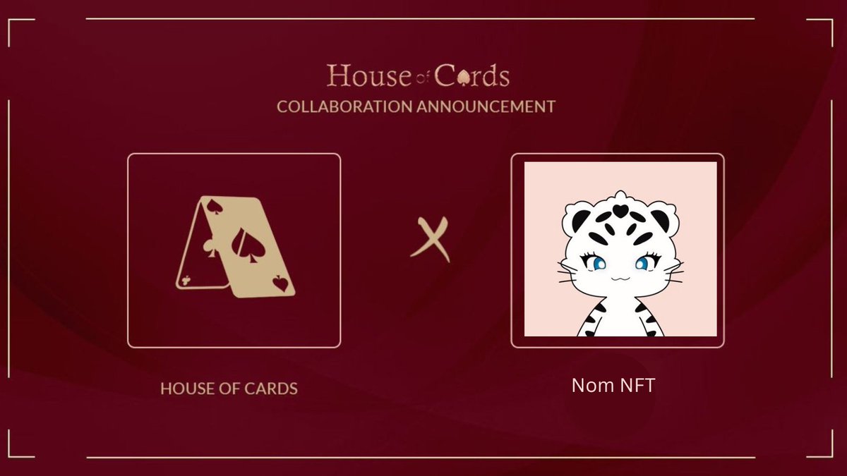 House of Cards (@houseofcards_io) on Twitter photo House of Cards X Nom NFT
Happy to announce out collaboration with <a href="/nomN1NFT/">nomnom</a> 
Coming soon on <a href="/N1Chain/">N1</a> House of Cards X Nom NFT
Happy to announce out collaboration with <a href="/nomN1NFT/">nomnom</a> 
Coming soon on <a href="/N1Chain/">N1</a>