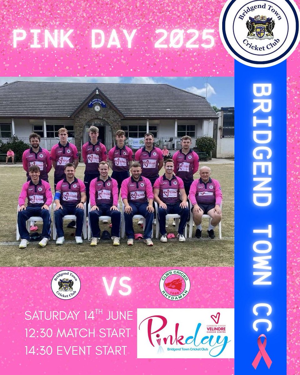 Bridgend Town CC (@bridgendtowncc) on Twitter photo BRIDGEND TURNS PINK π
Not long to go until the return of Pink Day in aid of <a href="/Velindre/">Velindre Cancer Charity</a>.
1XI face <a href="/AmmanfordCC/">Ammanford CC</a>.
The atmosphere that Pink Day brings is something else.
Pink Day is the highlight of the season for BTCC and we are all grateful for your support. ππ©· BRIDGEND TURNS PINK π
Not long to go until the return of Pink Day in aid of <a href="/Velindre/">Velindre Cancer Charity</a>.
1XI face <a href="/AmmanfordCC/">Ammanford CC</a>.
The atmosphere that Pink Day brings is something else.
Pink Day is the highlight of the season for BTCC and we are all grateful for your support. ππ©·