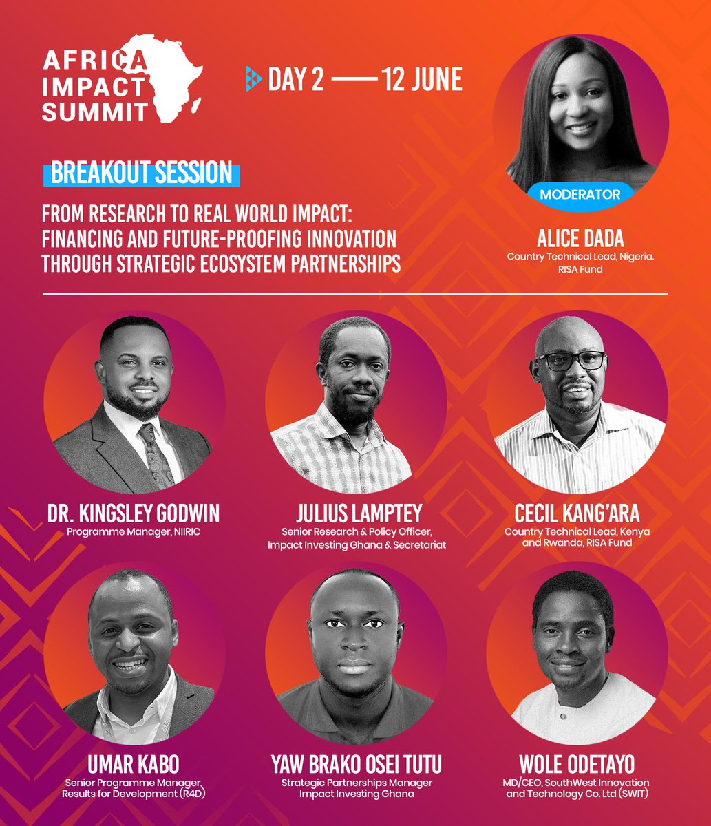 Join us tomorrow at the Africa Impact Summit for an interactive session hosted by the RISA Fund:

🔎 From Research to Real-World Impact: Financing and Future-Proofing Innovation Through Strategic Ecosystem Partnerships

 📅 12 June 2025 | 🕛 12:15–13:15 GMT
