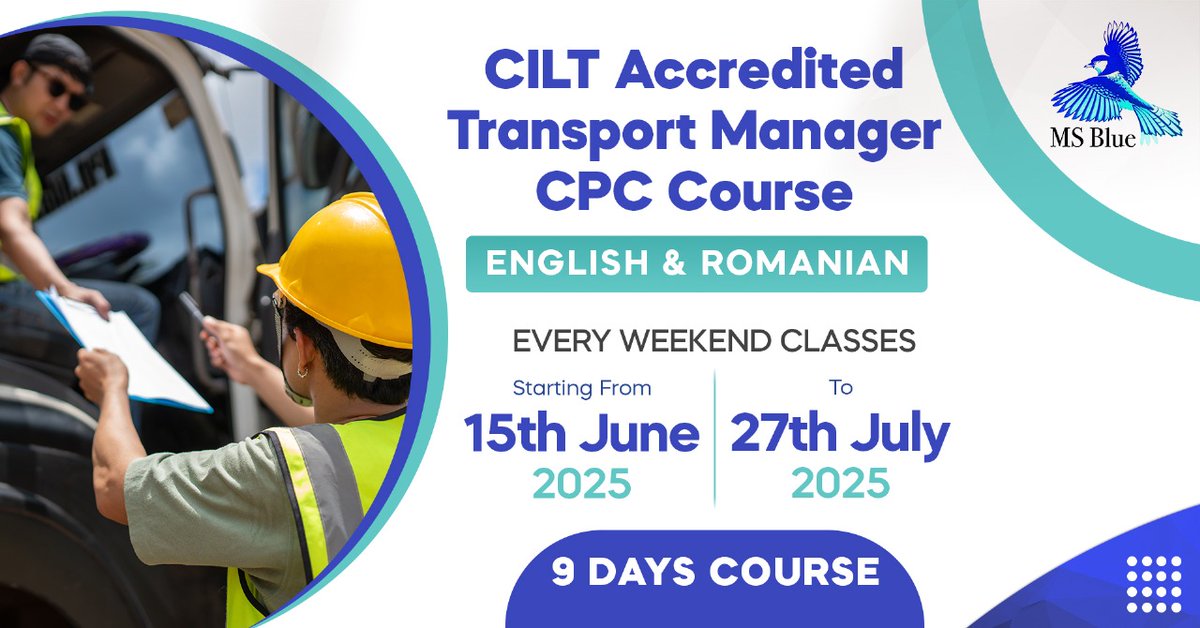 msblue_official's tweet image. 👉Transport Manager CPC
😎9 Days Course
Starting From £1495.00+VAT
Apply Now
msblue.uk/training/cilt-…
#DCPC #CPC #TMCPC #TransportTraining #TransportUK #transportation #transportmanagerscpc #transportation