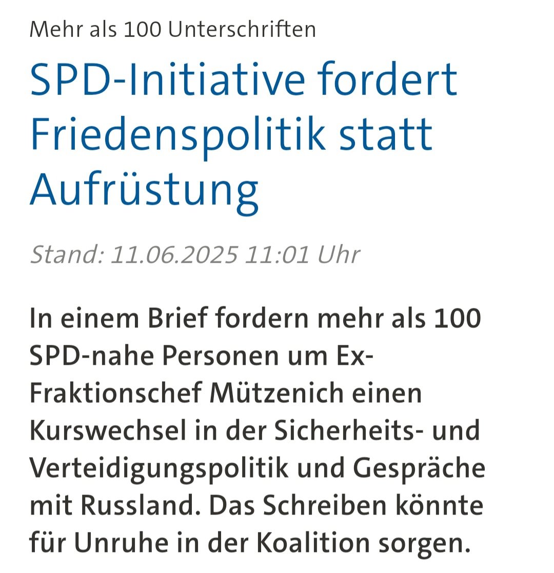 Sahra Wagenknecht (@swagenknecht) on Twitter photo Das ist eine dringend notwendige Initiative. Es ist gut, dass es noch #SPD-Politiker gibt, die das Erbe Willy Brandts nicht völlig vergessen haben. Es ist wichtig, dass die Verfasser auch die geplante Stationierung von US-Mittelstreckenraketen in Deutschland kritisieren, die uns Das ist eine dringend notwendige Initiative. Es ist gut, dass es noch #SPD-Politiker gibt, die das Erbe Willy Brandts nicht völlig vergessen haben. Es ist wichtig, dass die Verfasser auch die geplante Stationierung von US-Mittelstreckenraketen in Deutschland kritisieren, die uns