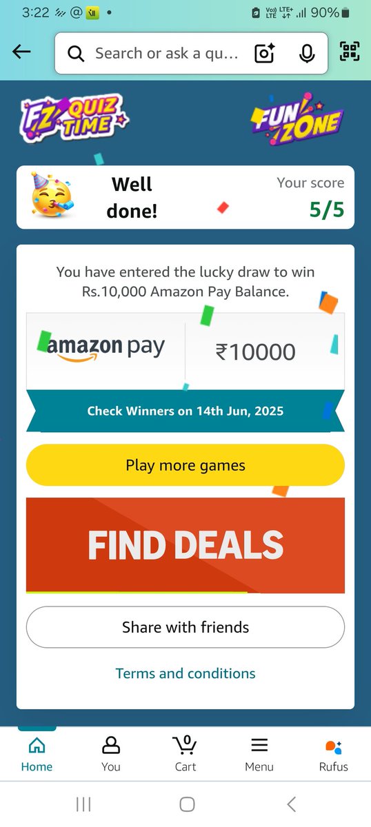 #AmazonQuiz
Done team <a href="/amazonIN/">Amazon India</a>
Wish to win