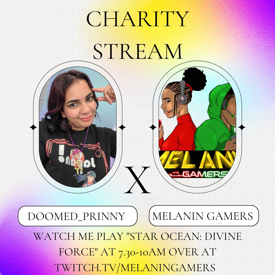 Hey d00d's will be doing a special out of schedule stream for <a href="/melaningamers/">Melanin Gamers</a> 24h stream to raise money for their new charity. Come along and enjoy some Star Ocean Divine Force with Mr from 7.30-10am.

#GIFTED #squareenix