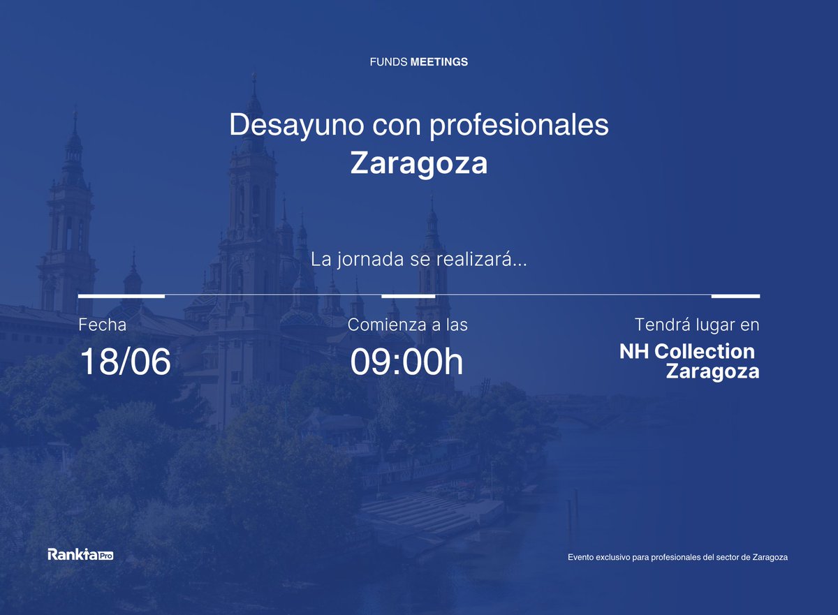 📣 ¡El próximo miércoles 18 de junio presentaremos un nuevo Funds Meeting en #Zaragoza con las gestoras <a href="/GroupamaAM_ES/">Groupama AM España</a> , SIA Funds y <a href="/TikehauIM/">Tikehau Capital</a>. 

La jornada estará moderada por Christian Izquierdo, de <a href="/singularbankes/">Singular Bank</a>. 

Solicita tu plaza aquí: bit.ly/3FYJFJQ