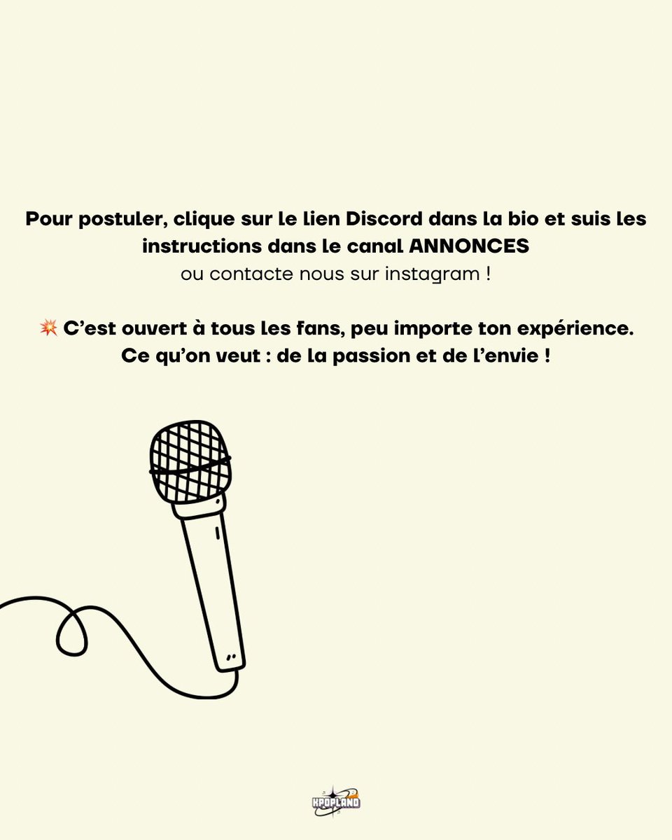 KpopLand_off's tweet photo. DEVENIR JOURNALISTE OFFICIEL ? C’EST POSSIBLE !

Tu es fan de K-pop, J-pop ou T-pop ? Tu veux représenter ton groupe préféré et partager son actu ?

#KpopLand #JpopLand #TpopLand #KpopNews #JpopFans #TpopUpdate #DiscordKpop #JournalisteFan #KpopCommunity #TpopLover #JpopWorld https://t.co/3dRCe0octZ