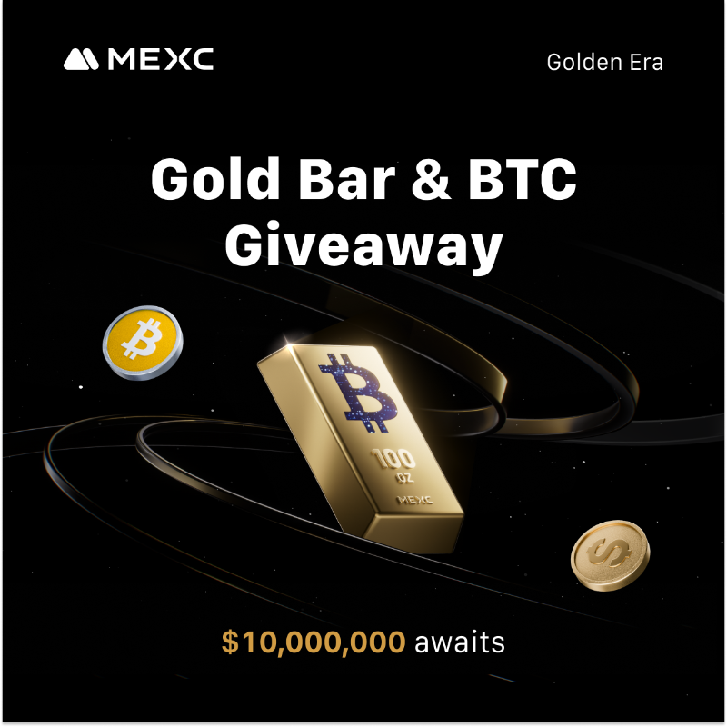 MEXC's tweet photo. Want to win a real gold bar or 1 $BTC?

The Golden Era Showdown is ON at #MEXC 

💰 Up to 10,000,000 $USDT in rewards
🏆 100 oz gold bar, Bitcoin, daily &amp; weekly prizes

👇 Your golden moment starts here
https://t.co/xzWNiVoBg3

#MEXCGold #MEXCGoldenEra