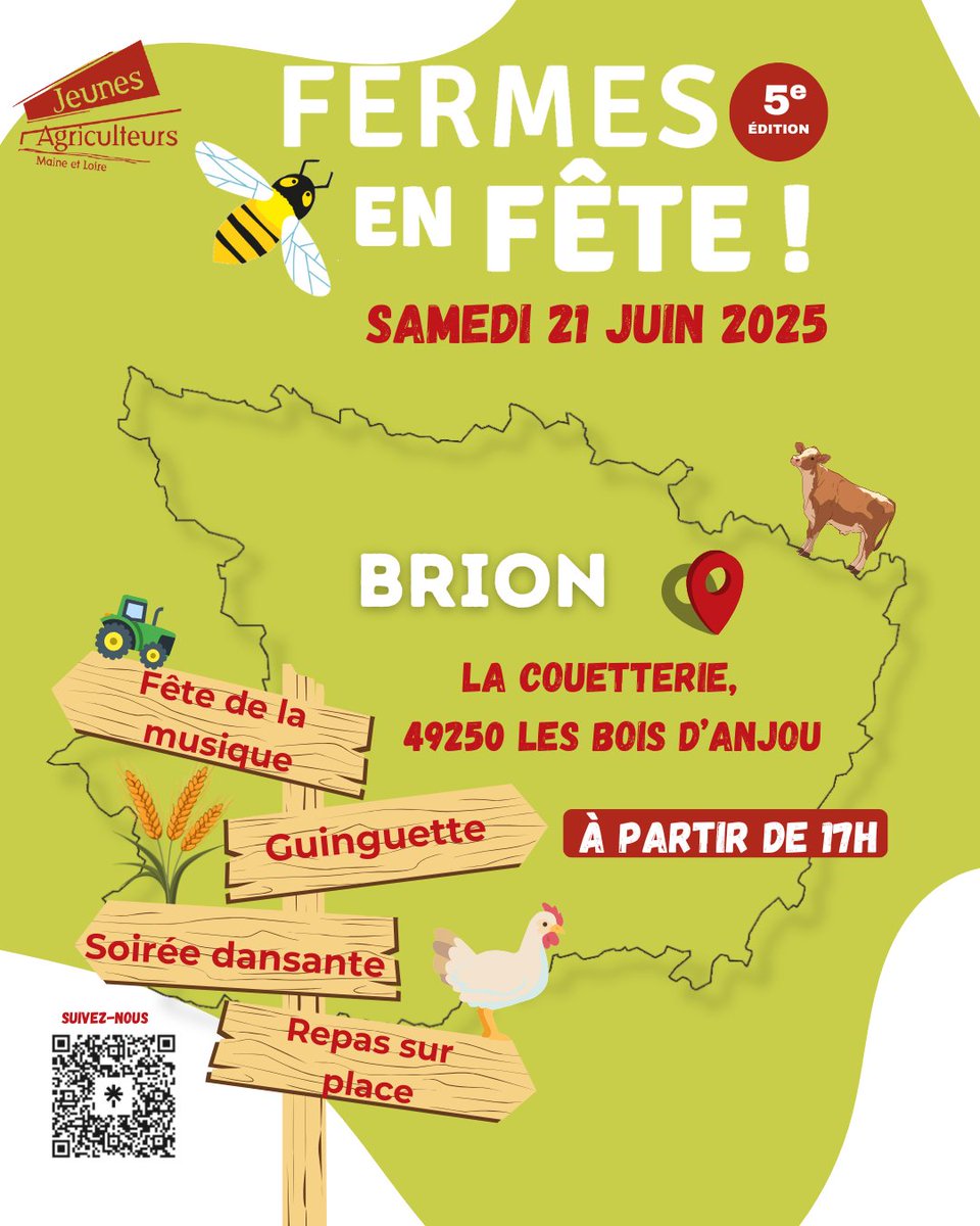 #FermesenFête #Rendez-vous le #21 juin 2025 à partir de 17h à Brion !  Au #programme ambiance guinguette, burgers artisanaux en restauration sur place. Bloquez la date, sortez les chaussures de #danse et rejoignez nous ! Nous vous attendons #nombreux !
