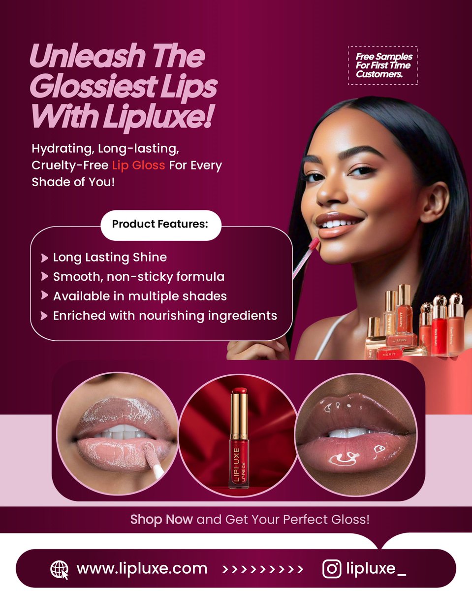 fzgraphix's tweet image. Flyer design for the Lipluxe brand captures a rich, bold, and feminine vibe. It’s not just about gloss,  it’s about confidence, beauty, and lips that shine with style when you choose their products.
#graphicdesign #lipgloss #designer