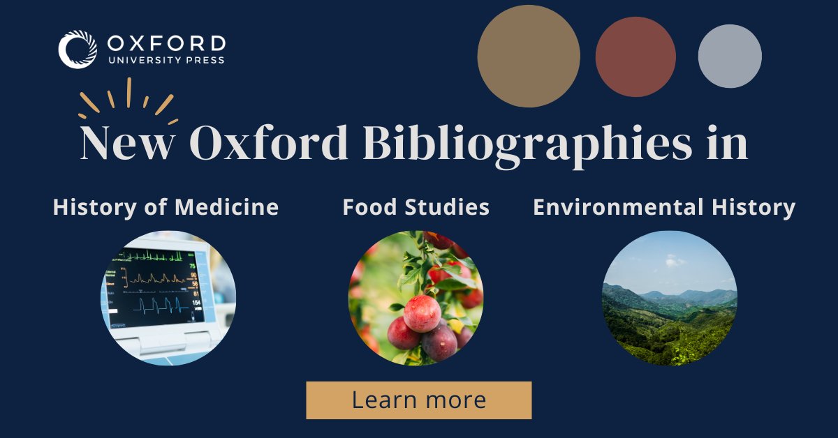 📚 Looking for expertly curated research guides across disciplines for your library? Oxford Bibliographies just launched new modules in History of Medicine, Food Studies, and Environmental History. 

✅ Explore what’s new: oxford.ly/43Mwx3X