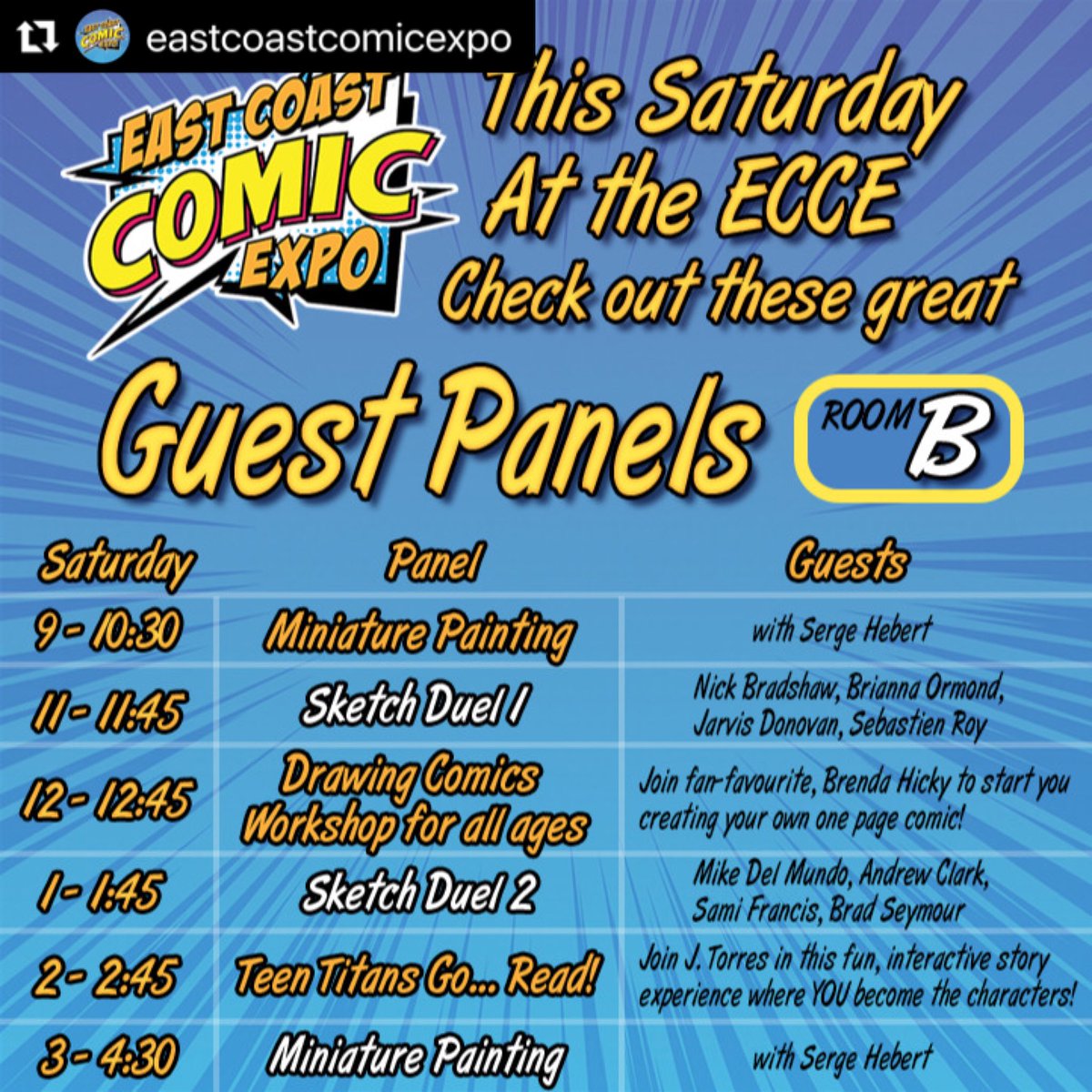 #Repost @eastcoastcomicexpo with <a href="/use/">Roslyn K.</a>.repost
・・・
A better look at the Panels for both Room A and Room B... see both images

<a href="/ECCExpo/">EastCoastComicExpo</a> #comiccon #panels #comics #guests