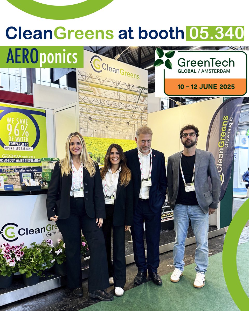 📢 DAY 2 of <a href="/GreenTechRAI/">GreenTech</a>  at #Amsterdam: don’t miss this exciting experience — visit us at booth 05.340 and discover the Swiss technology behind what will become the world’s largest #AEROponic greenhouse.​

Let’s connect! 🌱​

sales@cleangreens.ch​
#greentech2025