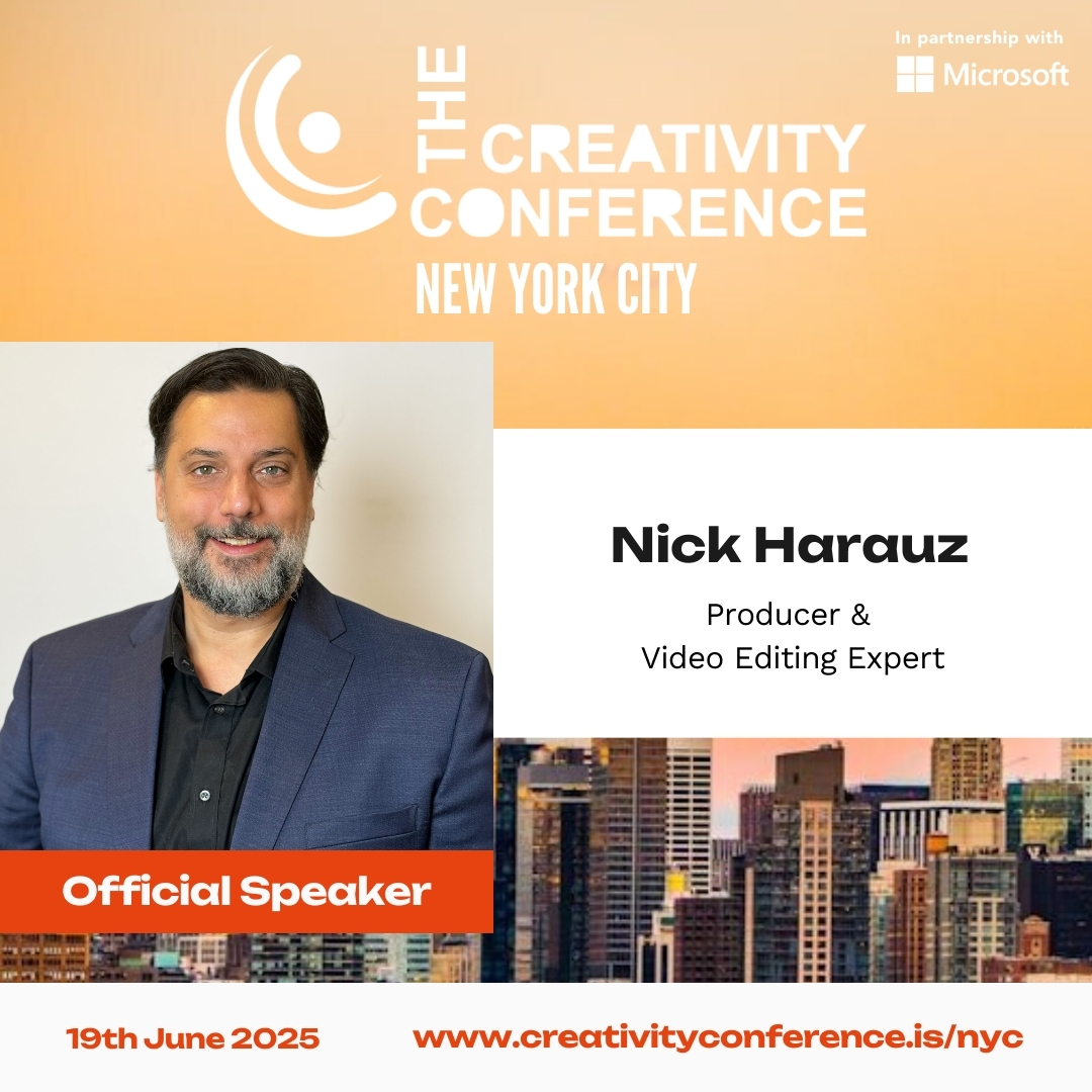 Our next speaker for The Creativity Conference NYC is <a href="/nickharauz/">Nick Harauz</a>! 

Nick is a producer and video editing expert focused on the intersection between creativity, technology and AI. 

Check out the full lineup at creativityconference.is/nyc