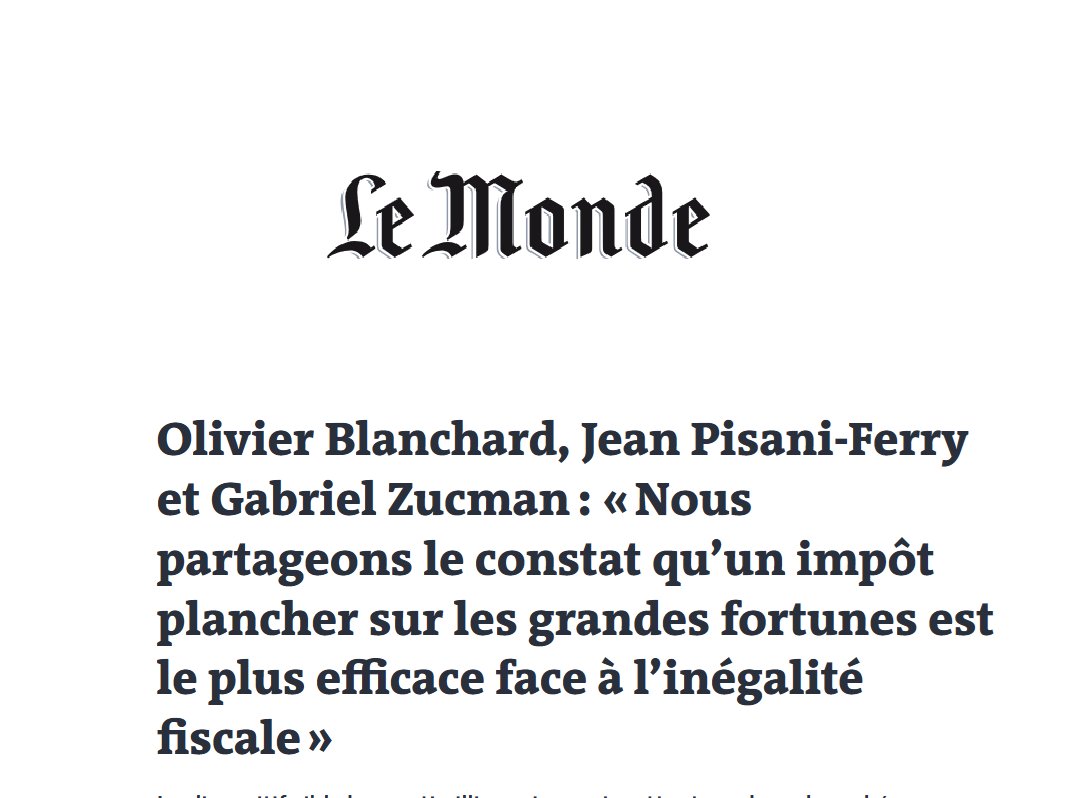 Icrict (@icrict) on Twitter photo "Les plus riches ne contribuent pas aujourd’hui à hauteur de ce qui est demandé aux autres catégories... Un impôt plancher sur les grandes fortunes est le plus efficace face à l’inégalité"-<a href="/gabriel_zucman/">Gabriel Zucman</a> <a href="/pisaniferry/">Jean Pisani-Ferry</a> et <a href="/ojblanchard1/">Olivier Blanchard</a> dans <a href="/lemonde/">LeMonde</a>
Lire: shorturl.at/iq7T4 "Les plus riches ne contribuent pas aujourd’hui à hauteur de ce qui est demandé aux autres catégories... Un impôt plancher sur les grandes fortunes est le plus efficace face à l’inégalité"-<a href="/gabriel_zucman/">Gabriel Zucman</a> <a href="/pisaniferry/">Jean Pisani-Ferry</a> et <a href="/ojblanchard1/">Olivier Blanchard</a> dans <a href="/lemonde/">LeMonde</a>
Lire: shorturl.at/iq7T4