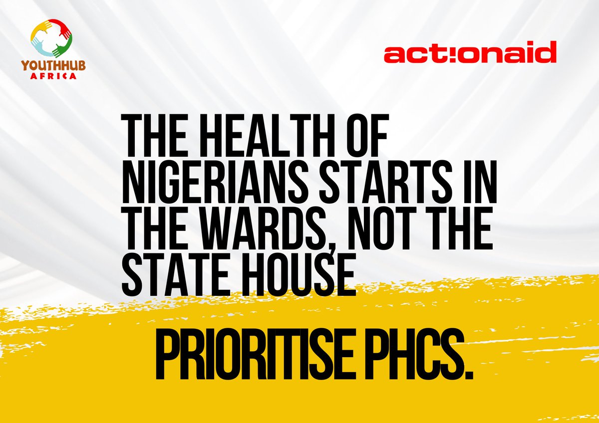 youthhubafrica's tweet photo. Day 10 | #FixOurPHCs
The health of Nigerians starts in the wards, not the State House.

If we want #UHC, we must prioritize Primary Health Centres (PHCs), the true frontline of care.
✍️ Add your voice: https://t.co/0iPbJAhr9L
#HealthForAll #MyPHC
@ActionAidNigeria https://t.co/lc5fzNEw7Z