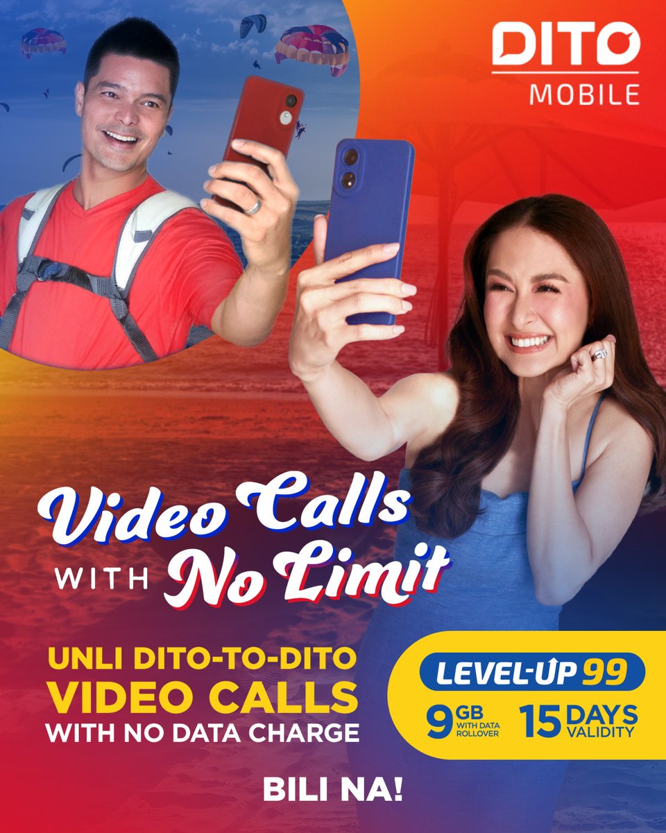 DITOphofficial's tweet image. Live, laugh, love with your friends and fam wherever you are with DITO! ❤ Enjoy wantusawang video calls when you subscribe to DITO Level-Up 99. Start the unli-chikahan today! 📲👌 Bili na! bit.ly/4koPVtd

#DITOtelecommunity #DITOph

Per DTI Fair Trade Permit No.