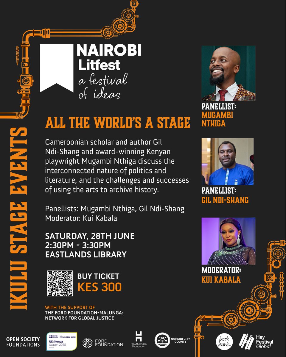 NBO Litfest (@nbolitfest) on Twitter photo Join Gil Ndi-Shang & <a href="/itsmugambi/">Mugambi Nthiga</a> on Sat. 28th June at 2:30PM for a compelling conversation on how the arts archive our histories & reflect the politics that shape them.
Moderated by <a href="/KuiKabala/">Kui Kabala</a>
Supported by the <a href="/FordFoundation/">Ford Foundation</a>
Register: bit.ly/3ZTT5NC
#NBOLitfest Join Gil Ndi-Shang & <a href="/itsmugambi/">Mugambi Nthiga</a> on Sat. 28th June at 2:30PM for a compelling conversation on how the arts archive our histories & reflect the politics that shape them.
Moderated by <a href="/KuiKabala/">Kui Kabala</a>
Supported by the <a href="/FordFoundation/">Ford Foundation</a>
Register: bit.ly/3ZTT5NC
#NBOLitfest