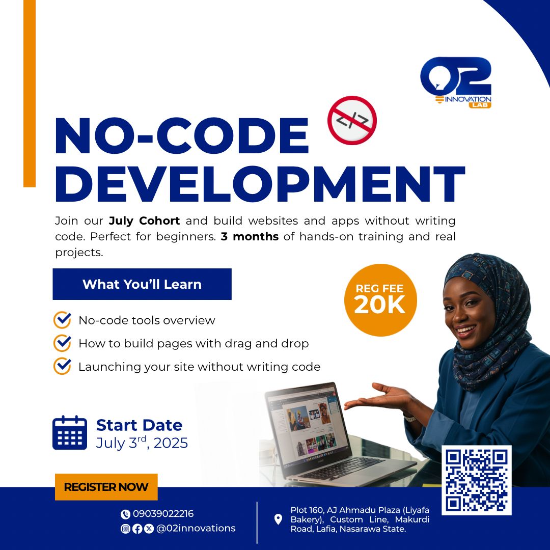 02Innovations's tweet image. No coding skills? No problem! 💻 Build websites & apps without codes & learn for just ₦20,000!
Register now! 📞 Call/WhatsApp: +2349039022216
#learn #ZeroCode #NoCodeDevelopment #DigitalSkills