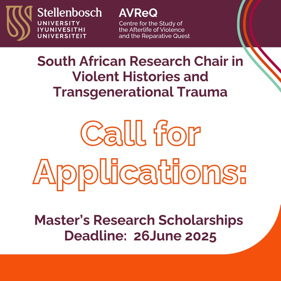 AVReQ_SU's tweet image. Call for Applications | The SARChI Chair is seeking applications for MA and PhD #Scholarships funded by the NRF. For more information on research topics, related areas of interest, eligibility criteria, and application procedures, click on the respective links in the bio.