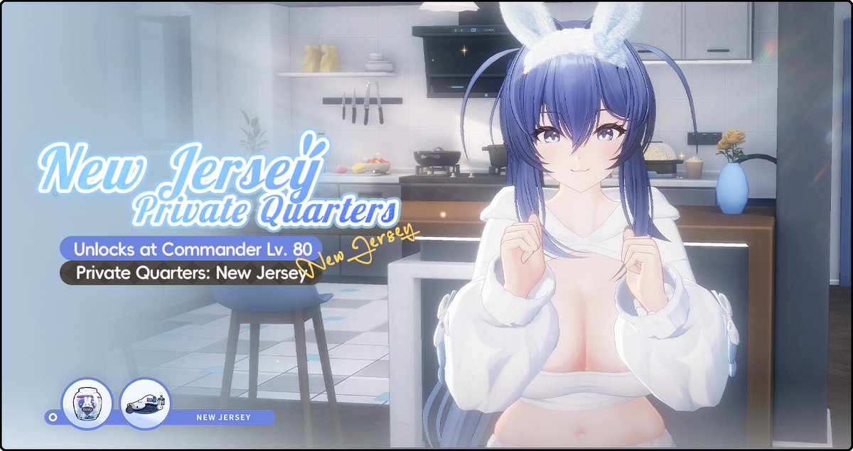 【Private Quarters Update】

You will be able to interact with New Jersey in Private Quarters after next maintenance on 6/12, Commander! Interact with New Jersey and unlock new Interaction, Minigame, and her 3D outfit!

#AzurLane #Yostar