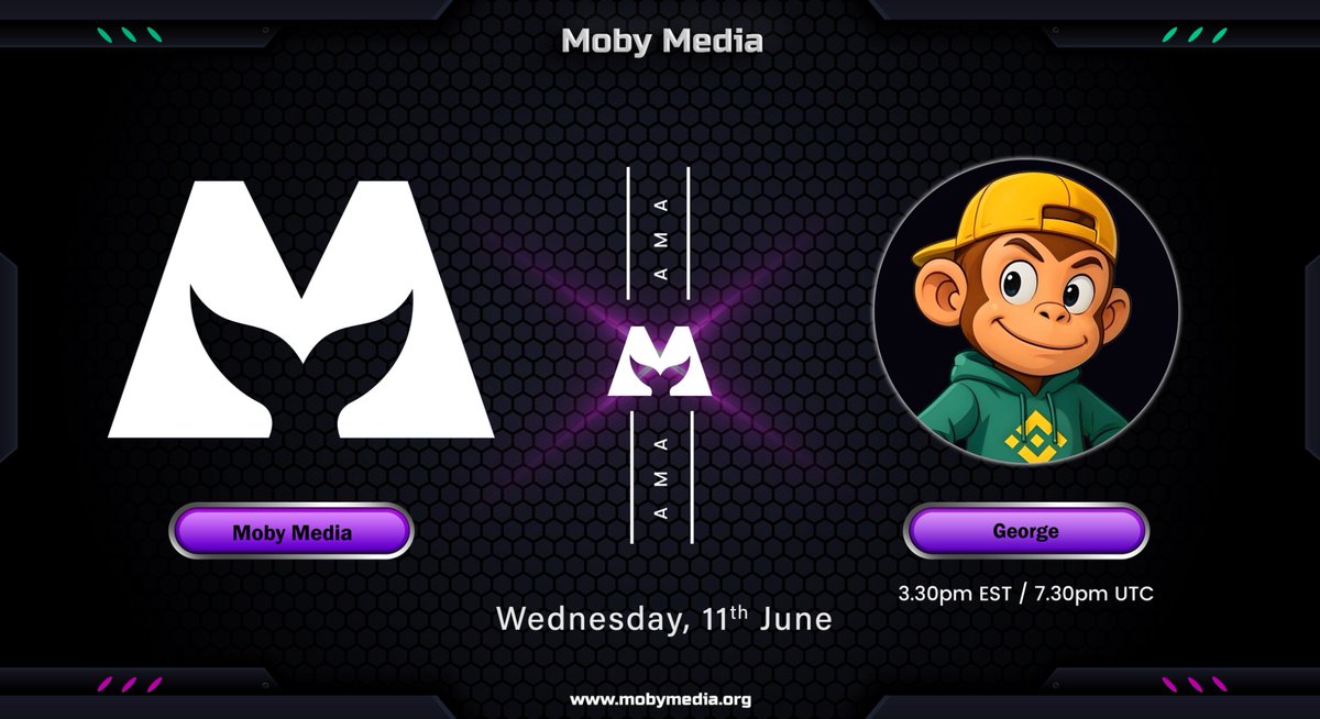 AMA ANNOUNCEMENT📢

➡️Join: t.me/whalecointalk
➡️Follow: <a href="/mobymedia/">Moby Media</a>. 
🏦Join our Telegram AMA with <a href="/Georgeonbase/">George Multi-Chain</a>.

Don’t miss out!

Verify team <a href="/mobymedia/">Moby Media</a> | linktr.ee/mobymedia