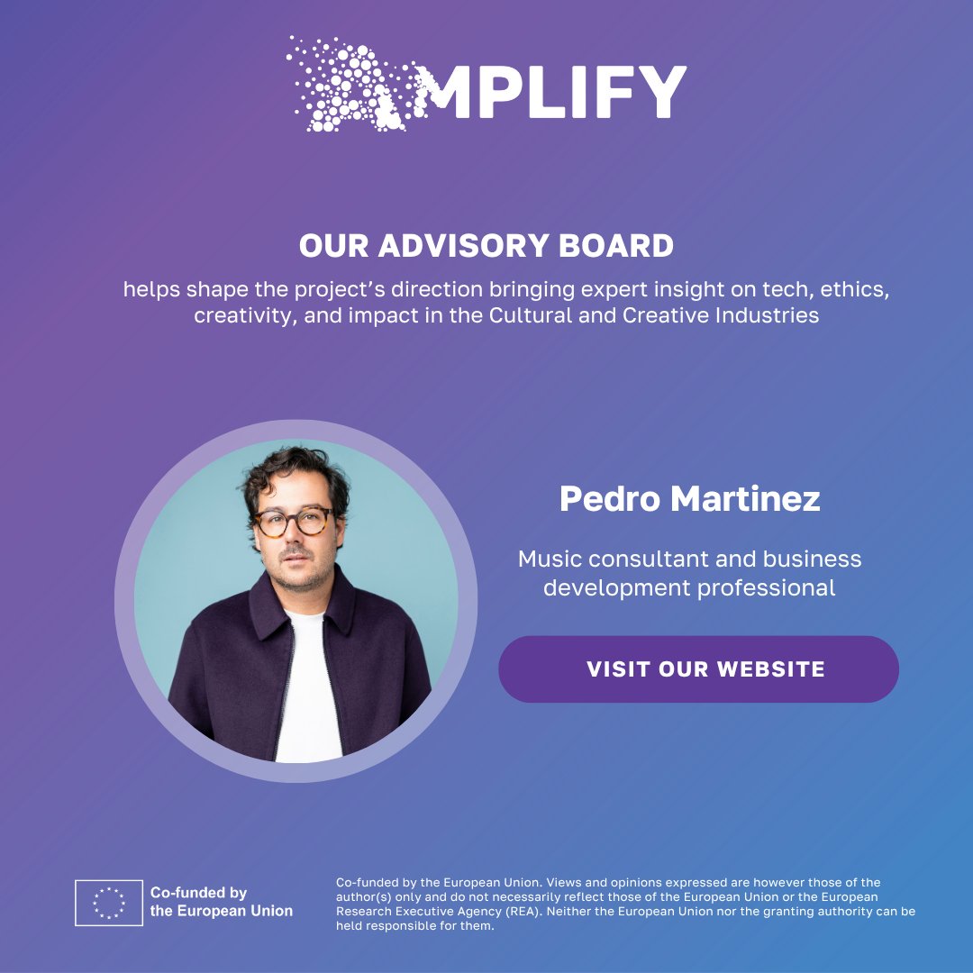 Meet Pedro Martínez Maestre, one of our Advisory Board members!

A seasoned music consultant (Fira B!, Vialma, Deezer), Pedro brings deep expertise in classical/jazz, cultural strategy, and tech innovation.

🔍Check out all of our Advisory Board members 👉 amplifyproject.eu/advisory-board/