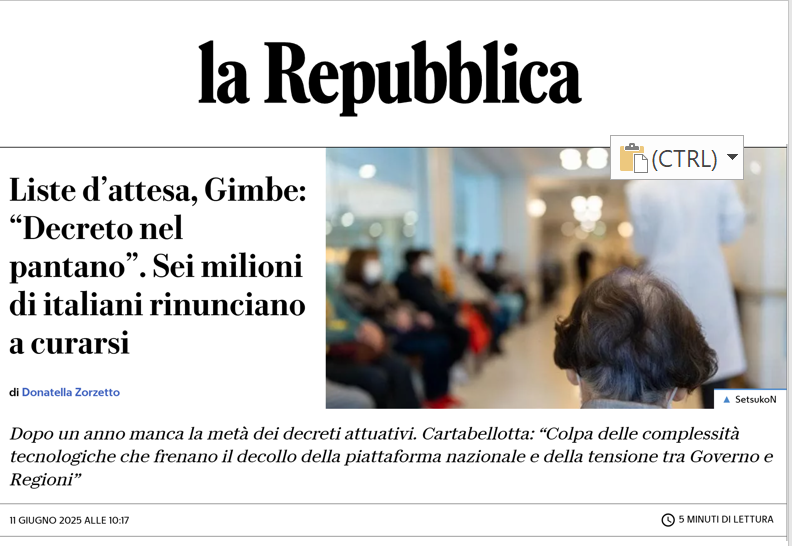 Ma i 6 milioni di persone che rinunciano alle prestazioni sanitarie, non sono quegli indigenti a cui la Repubblica dovrebbe garantire cure gratuite?
#SalviamoSSN 
repubblica.it/salute/2025/06…