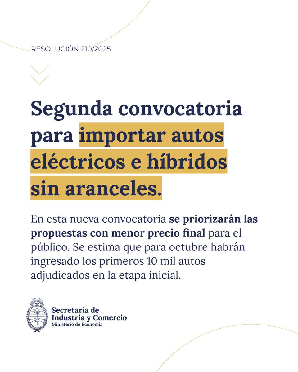 ComercioArg's tweet image. El Gobierno Nacional lanzó una nueva convocatoria para importar autos eléctricos e híbridos con arancel 0% extra Mercosur.
Es la segunda etapa del esquema previsto para 2025.
Conocé más 👉argentina.gob.ar/noticias/el-go…