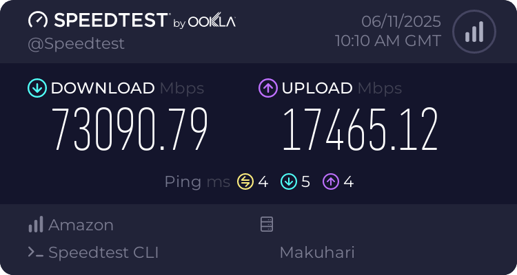 Nanra28_'s tweet photo. IPA CyberLab Interop、ダウンロード 73Gbps。
AWS c5n.18xlarge (100Gbps)インスタンスより。 https://t.co/nzI2QILo5j