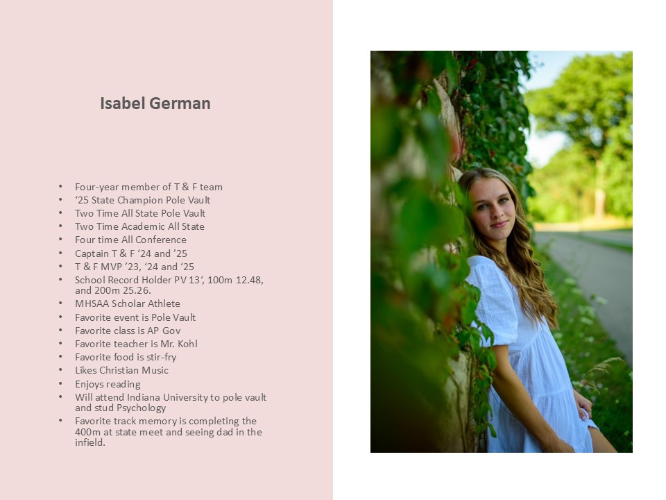 Shout out to Isabel German, our state champion in the pole vault and a super individual. We look forward to where the world takes her as she heads south to IU! #iownit #bedifferent