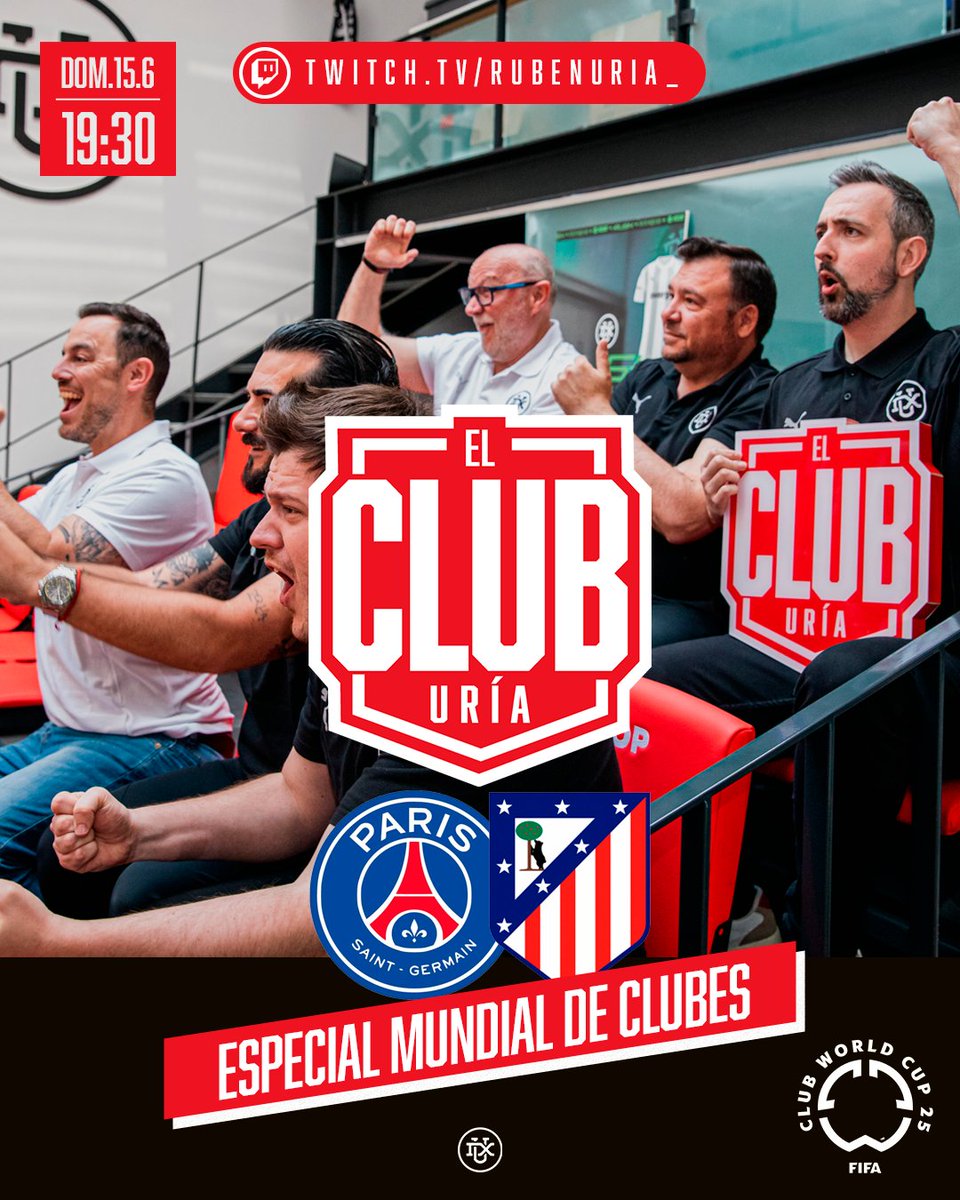 Rubén Uría (@rubenuria) on Twitter photo Domingo 15 Junio 19.30h. ESPECIAL MUNDIAL CLUBES #CLUBURIA Retransmisión PSG vs. ATLETI | Previa, narración partido y análisis con invitados y sorpresas <a href="/Casasantona/">Casa Santoña</a> <a href="/mv_grupo/">Grupo MV</a> <a href="/GourmetSport/">GOURMETSPORT</a> <a href="/365temprano/">365 Temprano López</a> En DIRECTO desde <a href="/TeamDUXGaming/">DUX Gaming</a> c/ Francisco Campos nº13, Madrid. Domingo 15 Junio 19.30h. ESPECIAL MUNDIAL CLUBES #CLUBURIA Retransmisión PSG vs. ATLETI | Previa, narración partido y análisis con invitados y sorpresas <a href="/Casasantona/">Casa Santoña</a> <a href="/mv_grupo/">Grupo MV</a> <a href="/GourmetSport/">GOURMETSPORT</a> <a href="/365temprano/">365 Temprano López</a> En DIRECTO desde <a href="/TeamDUXGaming/">DUX Gaming</a> c/ Francisco Campos nº13, Madrid.