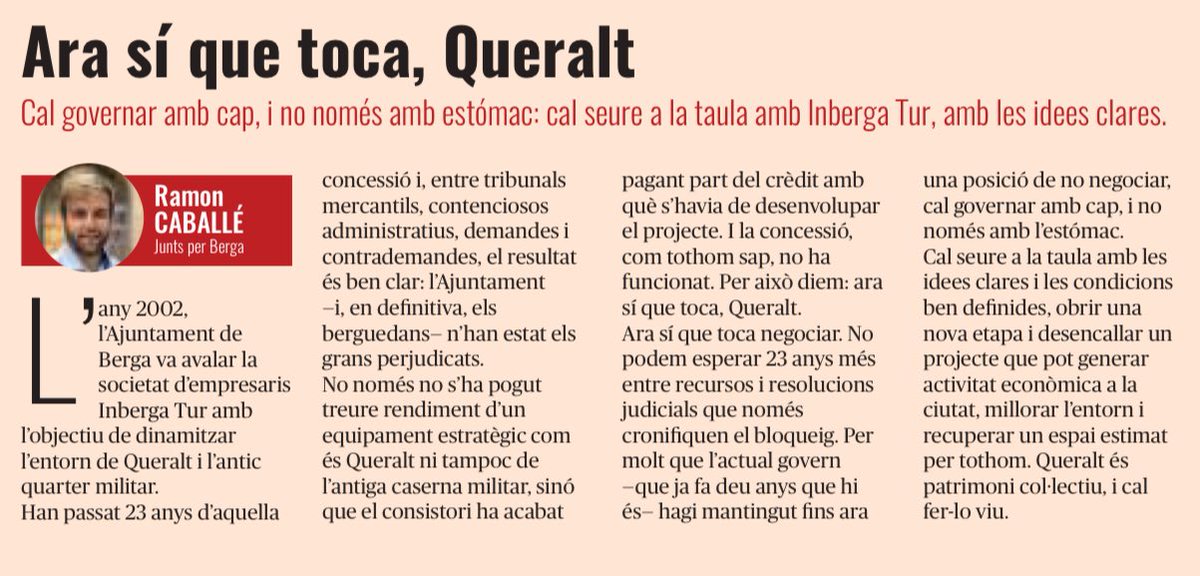 A l’<a href="/AquiBergueda/">Aquí Berguedà</a> de juny hi escric sobre Queralt i com cal enfocar el seu futur.