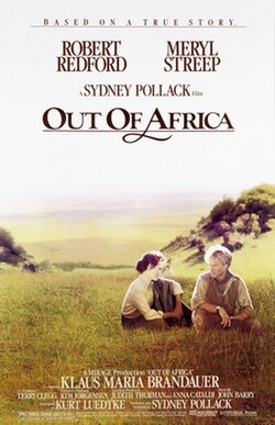 Out Of Africa (1985) 

The true life story of Karen Blixen, a woman trapped in a loveless marriage, who finds happiness with an adventurer. 
DIR Sydney Pollack, Jack Couffer, Simon Trevor 
CAST Meryl Streep, Robert Redford, Klaus Brandauer

2 HRS 45 MINS | ROMANCE | 5:15 PM EDT
